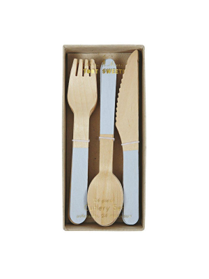 Blue Wooden Cutlery Set (x 24)