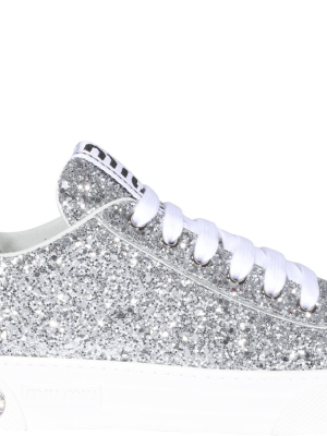 Miu Miu Crystal Embellished Glitter Sneakers