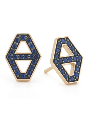 Keynes 18k Small Signature Hexagon Sapphire Stud Earrings