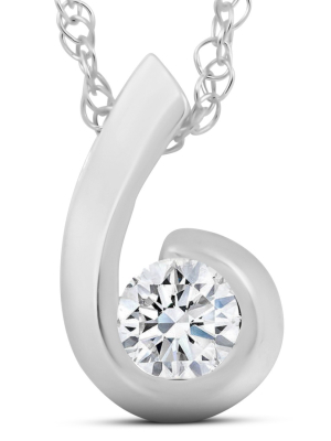 Pompeii3 1/4ct Diamond Round Solitaire Pendant & Necklace 14k White Gold