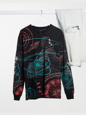 Grimey Oversized Long Sleeve T-shirt With Galaxy Print