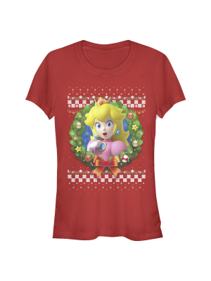 Junior's Nintendo Christmas Peach Wreath T-shirt