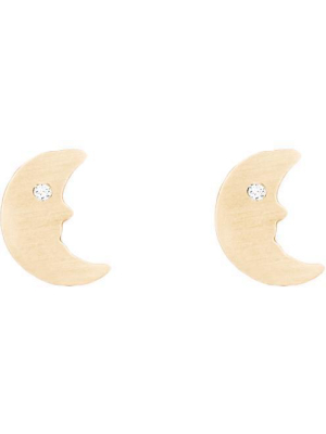 Crescent Moon Stud Earrings With Diamond