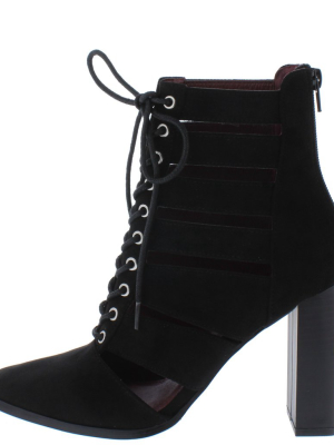 Cilic Black Caged Lace Up Block Heel Ankle Boot