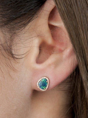 14kt Rose Gold Small Organic Opal Diamond Stud Earrings