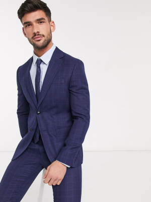 Moss London Eco Suit Jacket In Blue Check