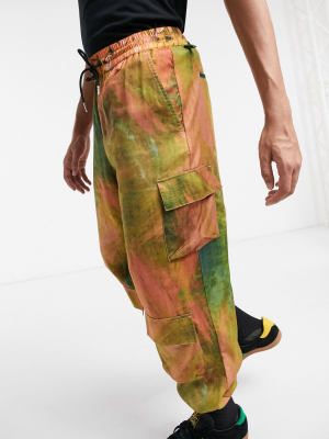 Asos Design Set Cargo Pants In Orange Abstract Print