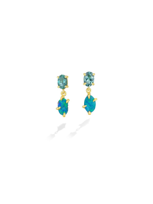 Zozo Boulder Opal & Tourmaline Drop Earrings