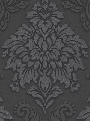 Meredith Classic Baroque Wallpaper In Black, Grey, And Metallic By Bd Wall