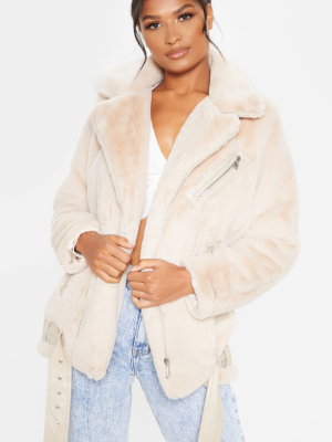 Stone Faux Fur Aviator Jacket