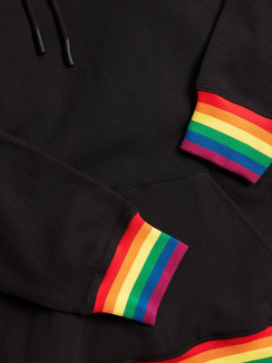 French Terry Pullover Hoodie Lc - Black With Rainbow Rib