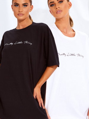 Prettylittlething Black & White 2 Pack Slogan T...