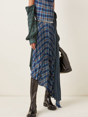 Convertible Mixed-plaid Cotton Midi Dress