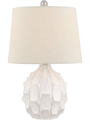 360 Lighting Mid Century Modern Accent Table Lamp White Ceramic Linen Tapered Drum Shade For Living Room Bedroom Bedside Family