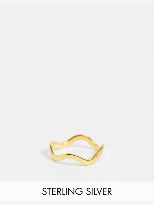 Asos Design Sterling Silver With Gold Plate Ring In Sleek Wave Design