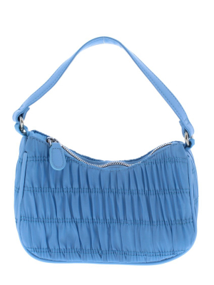 Emily076 Blue Ruched Top Zip Mini Shoulder Handbag