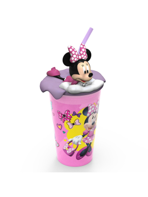 Mickey Mouse & Friends Minnie Mouse 15oz Plastic Cup With Lid And Straw Pink/purple