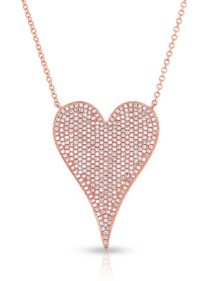 14kt Rose Gold Diamond Large Modern Pave Heart Necklace