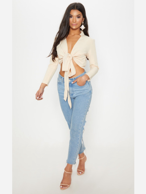 Blanche Stone Tie Front Long Sleeve Crop Blouse