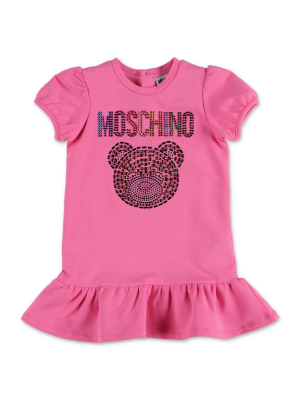 Moschino Kids Embellished Teddy Bear Logo T-shirt Dress