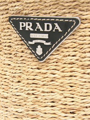 Prada Logo Plaque Woven Bucket Bag