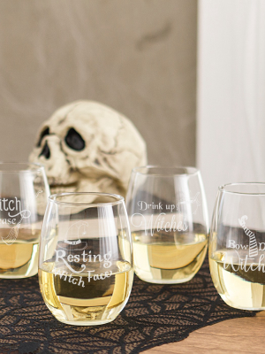 Halloween Drink Up Witches Wine Glasses