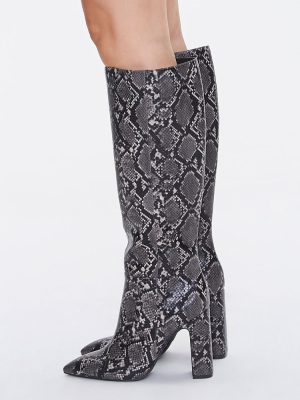 Faux Snakeskin Knee-high Boots