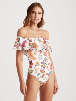 Floral Ruffle-trim One-piece