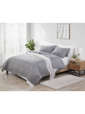 King 3pc Grid Quilt Set - Jade + Oake