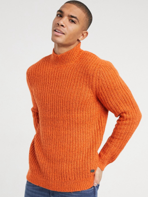 Only & Sons High Neck Chunky Sweater In Orange