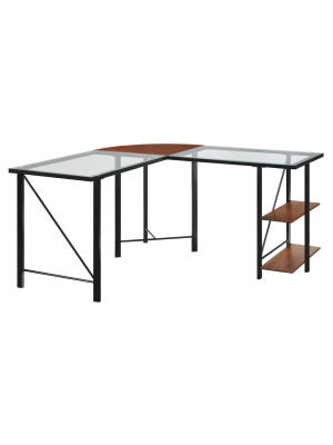 Ember Glass Top L Desk Cherry/black - Room & Joy