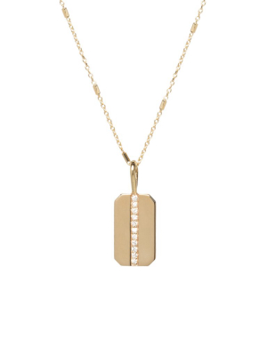 14k Small Pave Diamond Square Edge Dog Tag Necklace