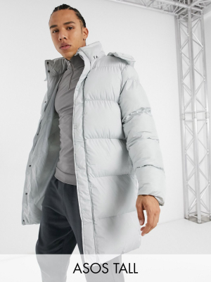 Asos Design Tall Sustainable Longer Puffer Jacket In Gray