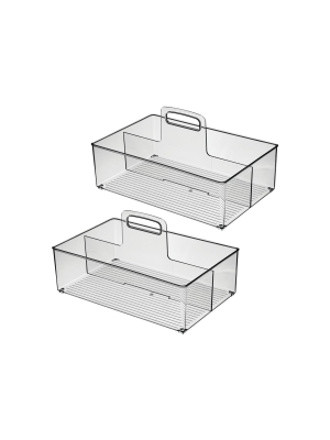 Mdesign Plastic Kitchen Tote, Divided Basket Bin With Handle, 2 Pack