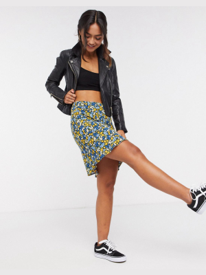 Asos Design Mini Bias Slip Skirt In Ditsy Floral Print