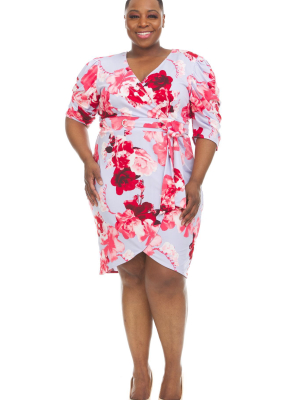 Floral Print Faux Wrap Dress - Plus