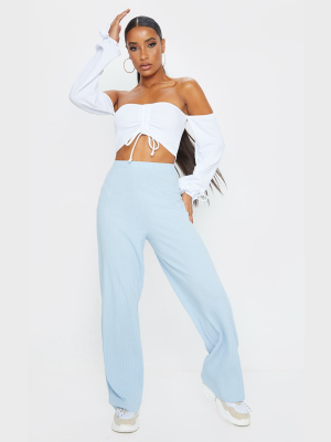 Blue Premium Ribbed Wide Leg Pants