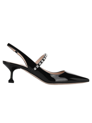 Miu Miu Crystal Embellished Strap Slingback Pumps