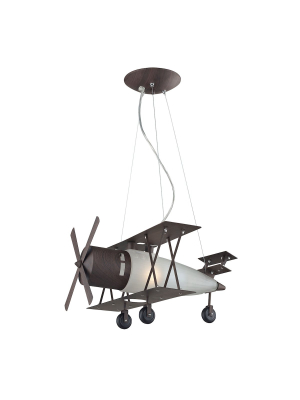 Novelty 1-light Pendant In Walnut Finish With Bi-plane Motif