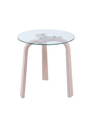 Anwick Round Glass-top End Table - Natural - Holly & Martin