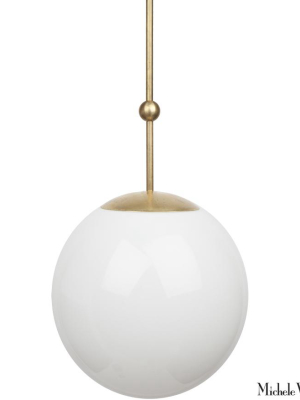 Opal Globe And Ball Pendant Light 14 Inch Diameter In Brass
