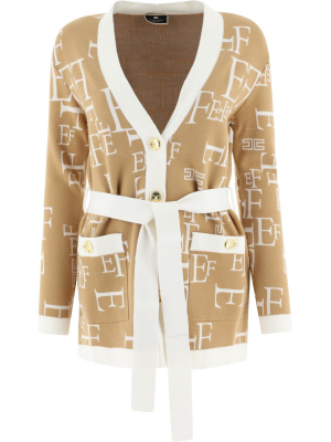 Elisabetta Franchi Belted Logo Intarsia Cardigan