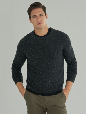 Cashmere Exposed Seam Crew Neck Sweater - Charcoal Donegal