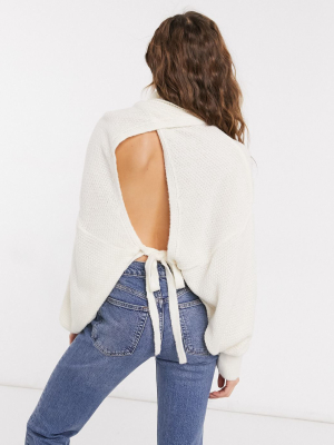 Asos Design Chunky Open Tie Back Sweater