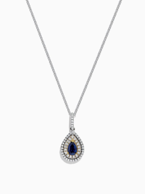 Effy Royale Bleu 14k Two Tone Gold Sapphire And Diamond Pendant, 0.38 Tcw