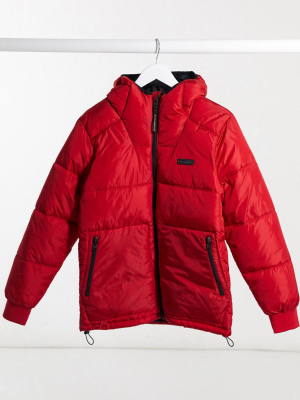 Bershka Padded Puffer Jacket With Hood In Red