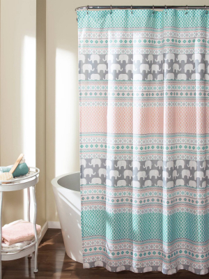 Elephant Striped Shower Curtain Turquoise - Lush Décor