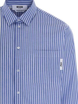 Msgm Logo Printed Striped Shirt