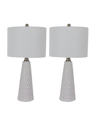 26" Set Of Two Jameson Textured Ceramic Table Lamp White - Decor Therapy