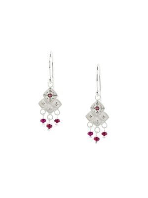 Silver & Ruby Mosaic Drop Earrings